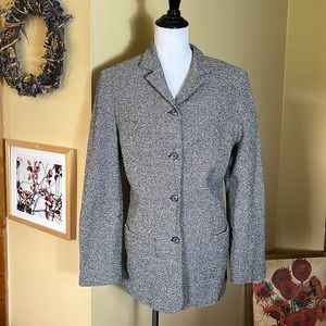 J JILL Size 16T Tall Long Black Tweed Blazer USA made Cotton Spandex $269 NEW